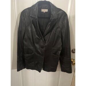 Pelle Studio black blazer button front collared leather jacket size Large
